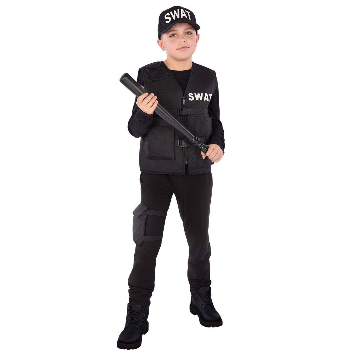 WUYI SHENGENMEI ARTS&CRAFTS CO., LTD Costumes Swat Costume for Kids, Black Vest, Cap and Leg Pouch