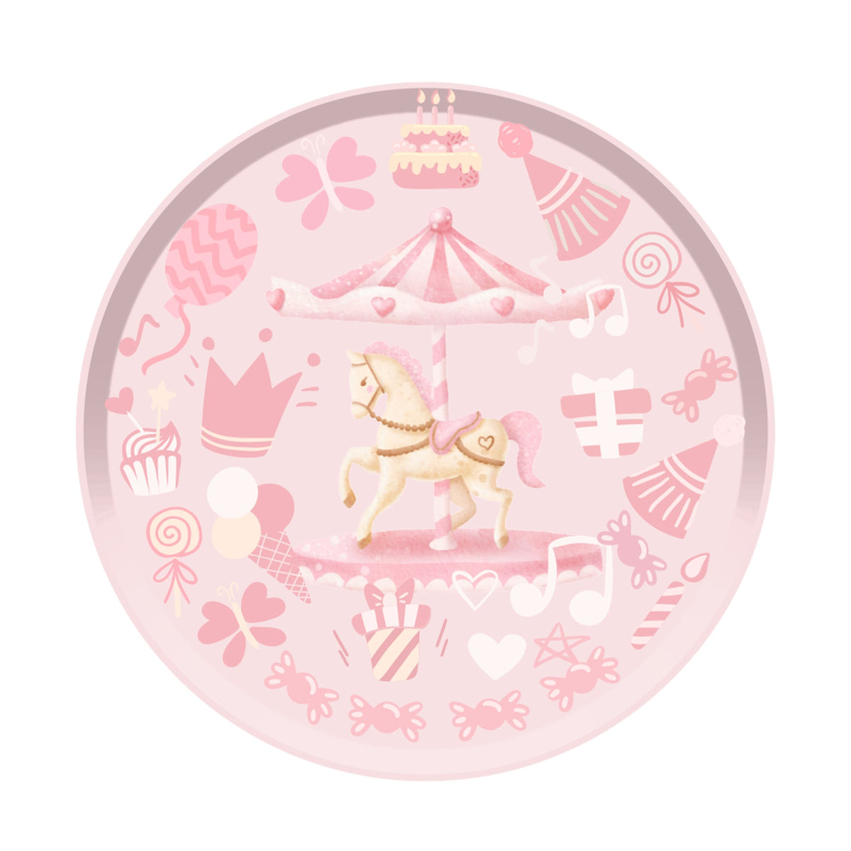 YIWU DAMAI Kids Birthday Dream Carousel Birthday Large Round Lunch Paper Plates, 9 Inches, 8 Count 840482500069