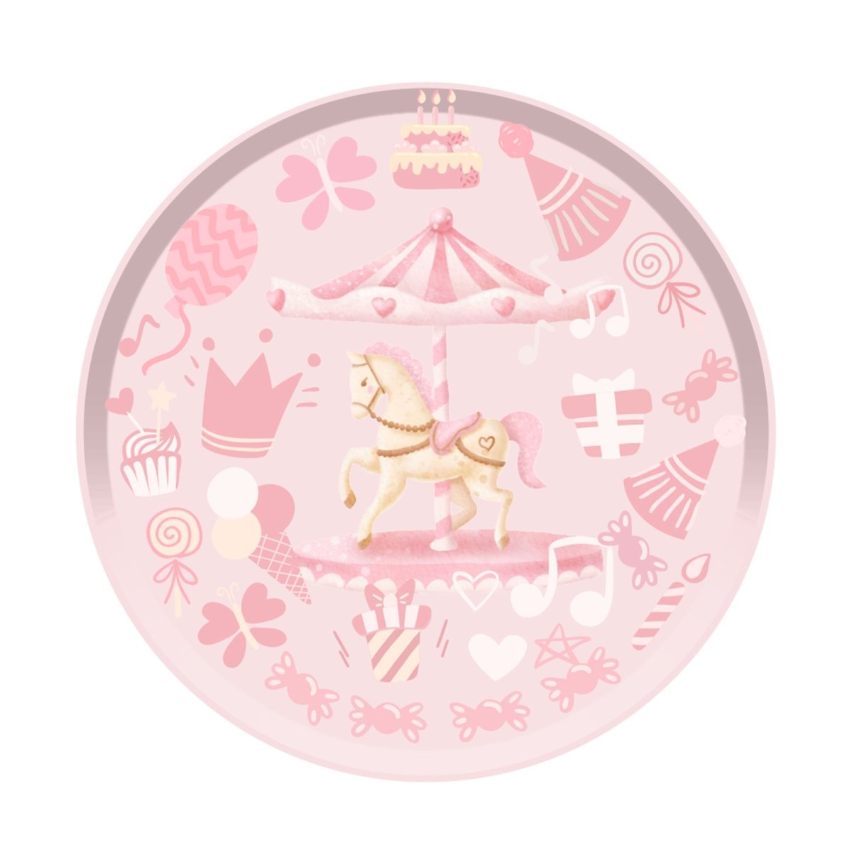 YIWU DAMAI Kids Birthday Dream Carousel Birthday Large Round Lunch Paper Plates, 9 Inches, 8 Count 840482500069