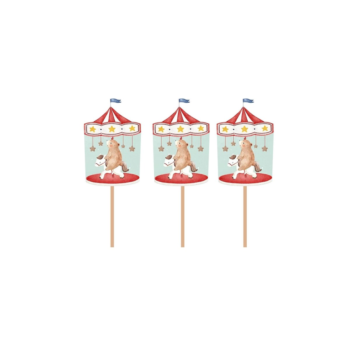 YIWU DAMAI Kids Birthday Enchanted Carousel Birthday Cupcake Toppers, 12 Count 840482500823