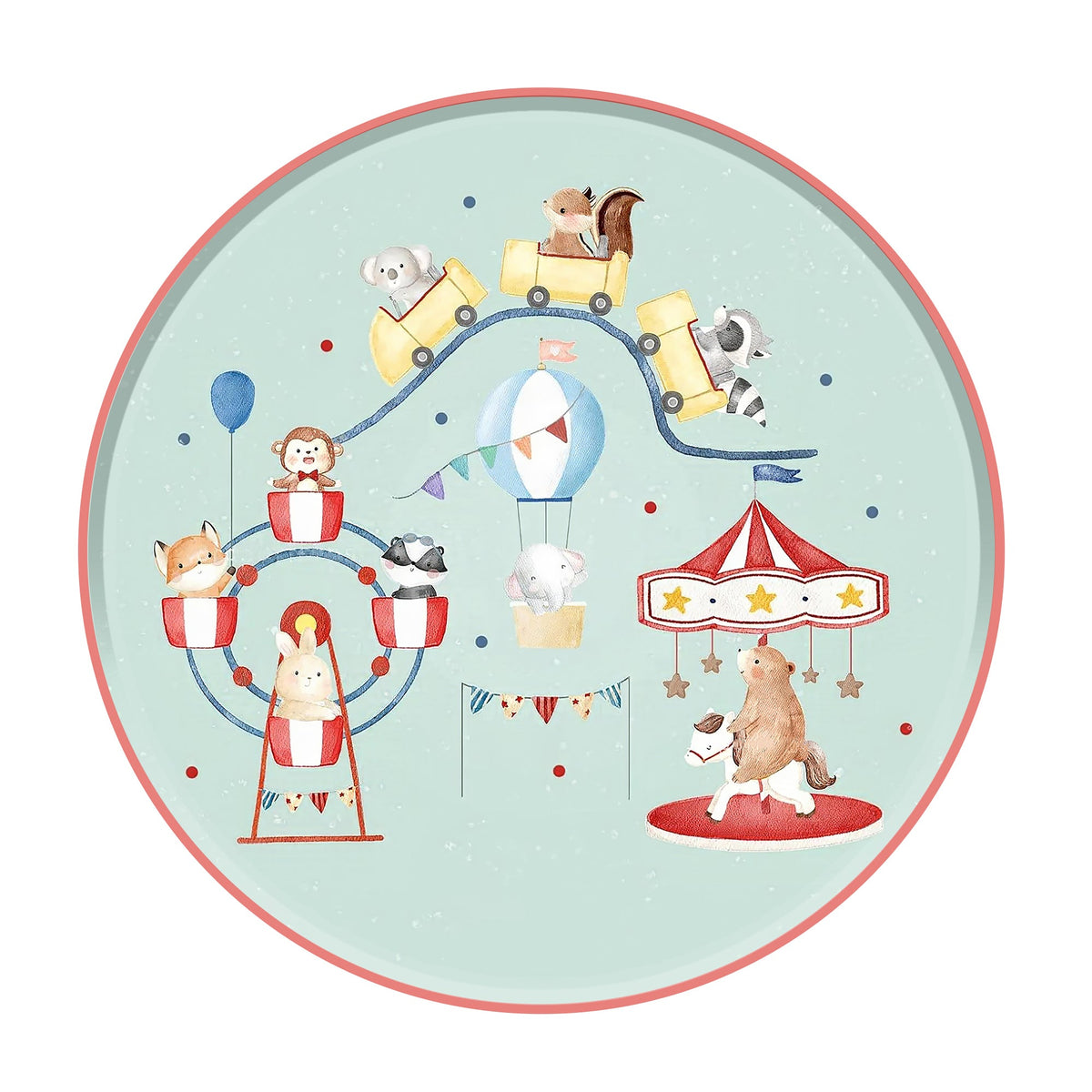YIWU DAMAI Kids Birthday Enchanted Carousel Birthday Large Round Lunch Paper Plates, 9 Inches, 8 Count 840482500786