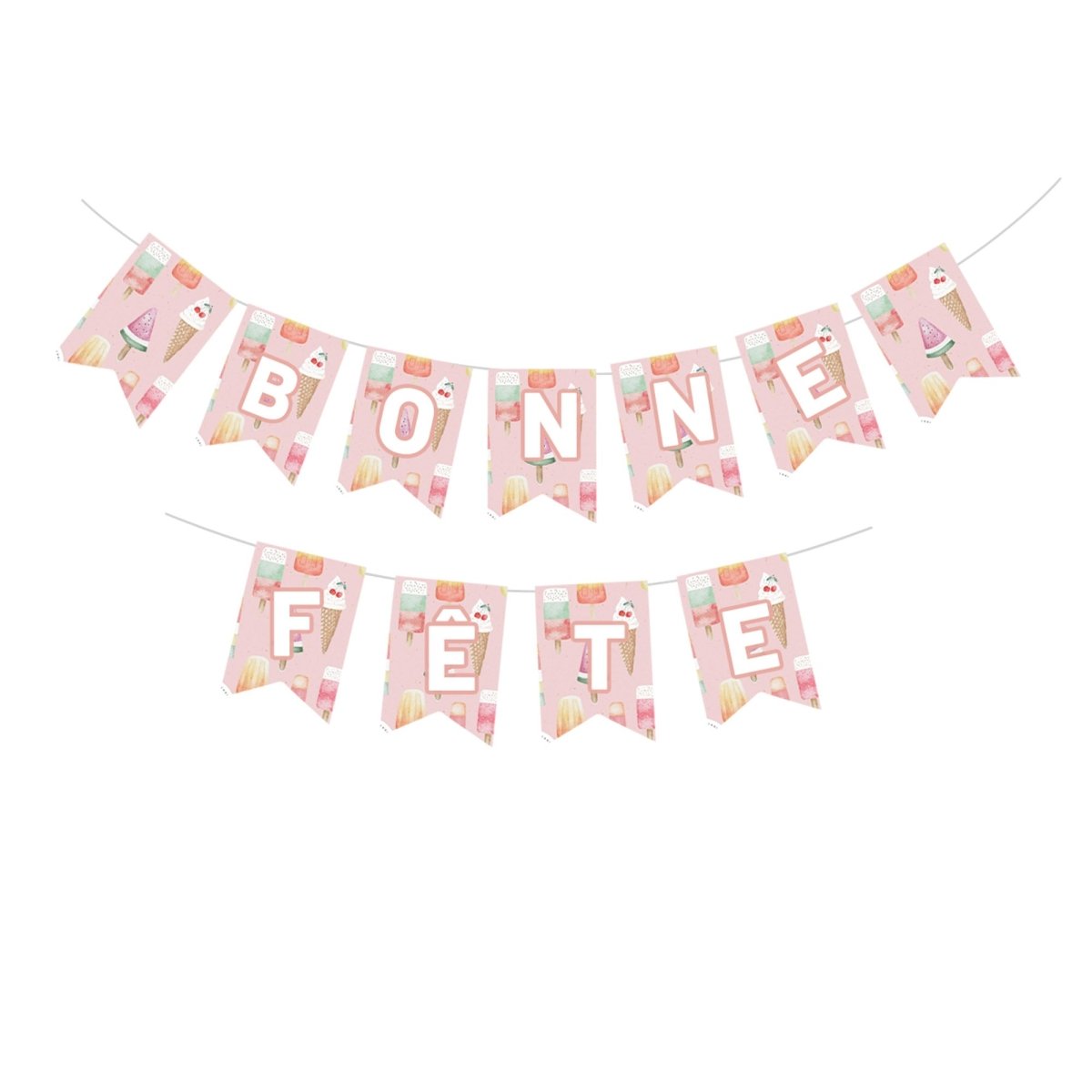 YIWU DAMAI Kids Birthday Frosty Delight "Bonne Fête" Paper Banner, 118 Inches, 1 Count 840482500229