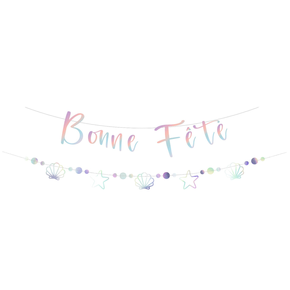 YIWU DAMAI Kids Birthday Mermaid Lagoon "Bonne Fête" Banner, 118 Inches, 1 Count 840482501066