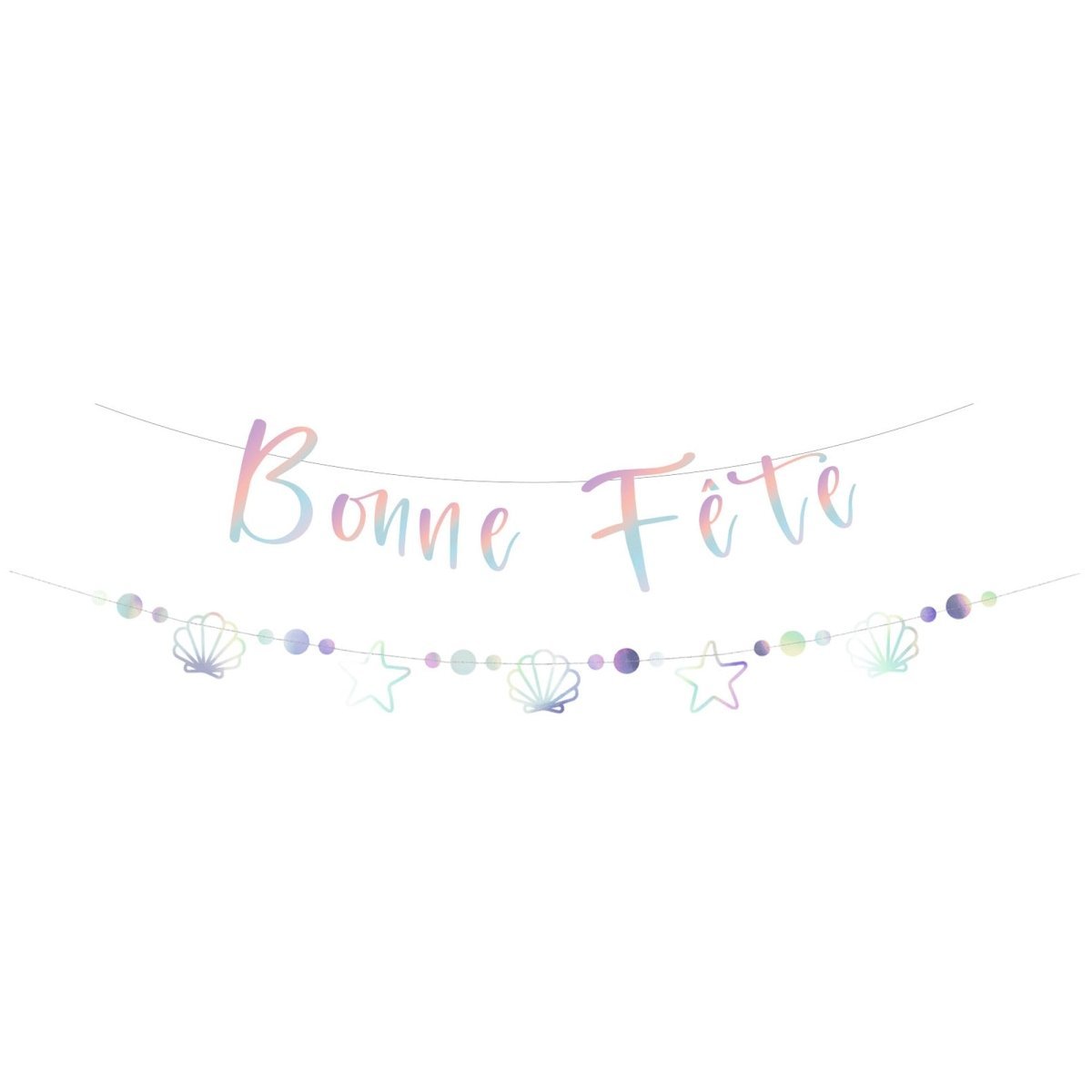 YIWU DAMAI Kids Birthday Mermaid Lagoon "Bonne Fête" Banner, 118 Inches, 1 Count 840482501066