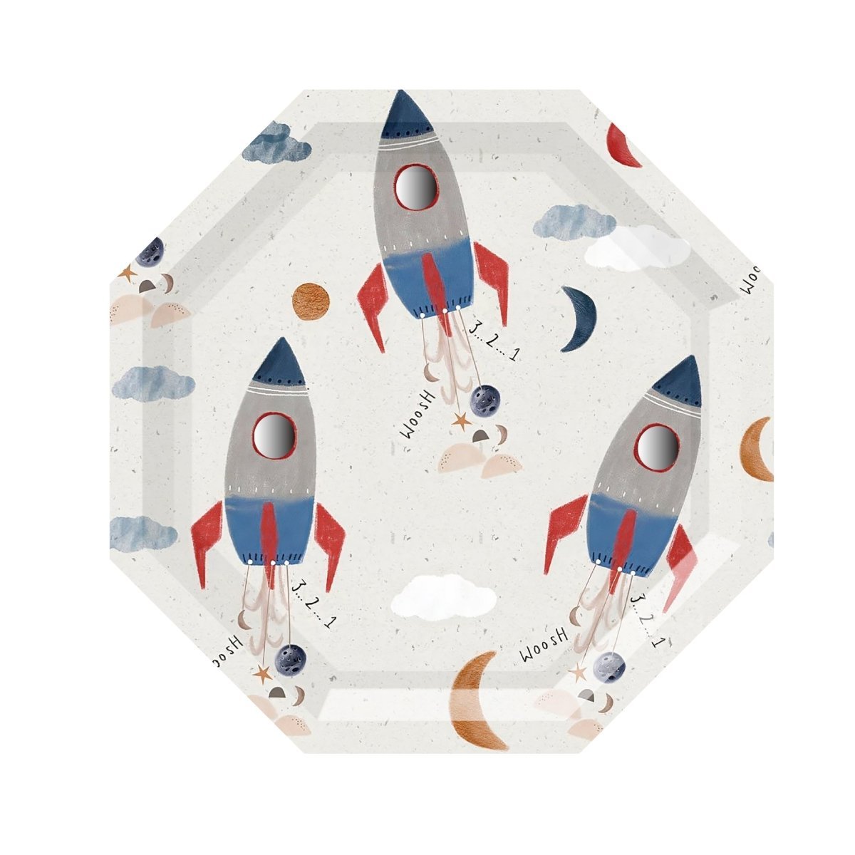 YIWU DAMAI Kids Birthday Rocket Blast Birthday Large Lunch Paper Plates, 9 Inches, 8 Count 810120719948