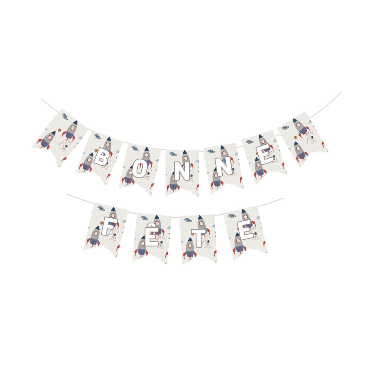 YIWU DAMAI Kids Birthday Rocket Blast "Bonne Fête" Paper Banner, 118 Inches, 1 Count 840482500045