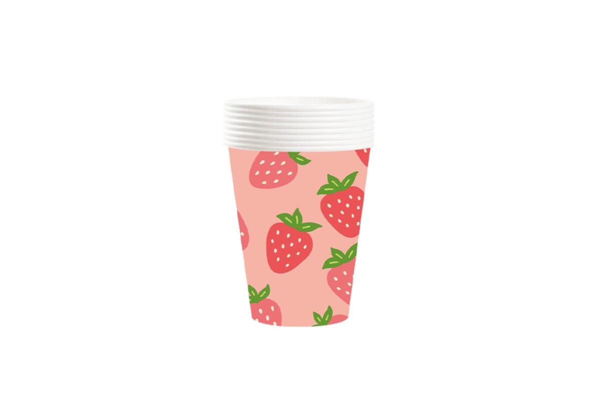 YIWU DAMAI Kids Birthday Strawberry Garden Birthday Paper Cups, 9 Oz, 8 Count 840482500250