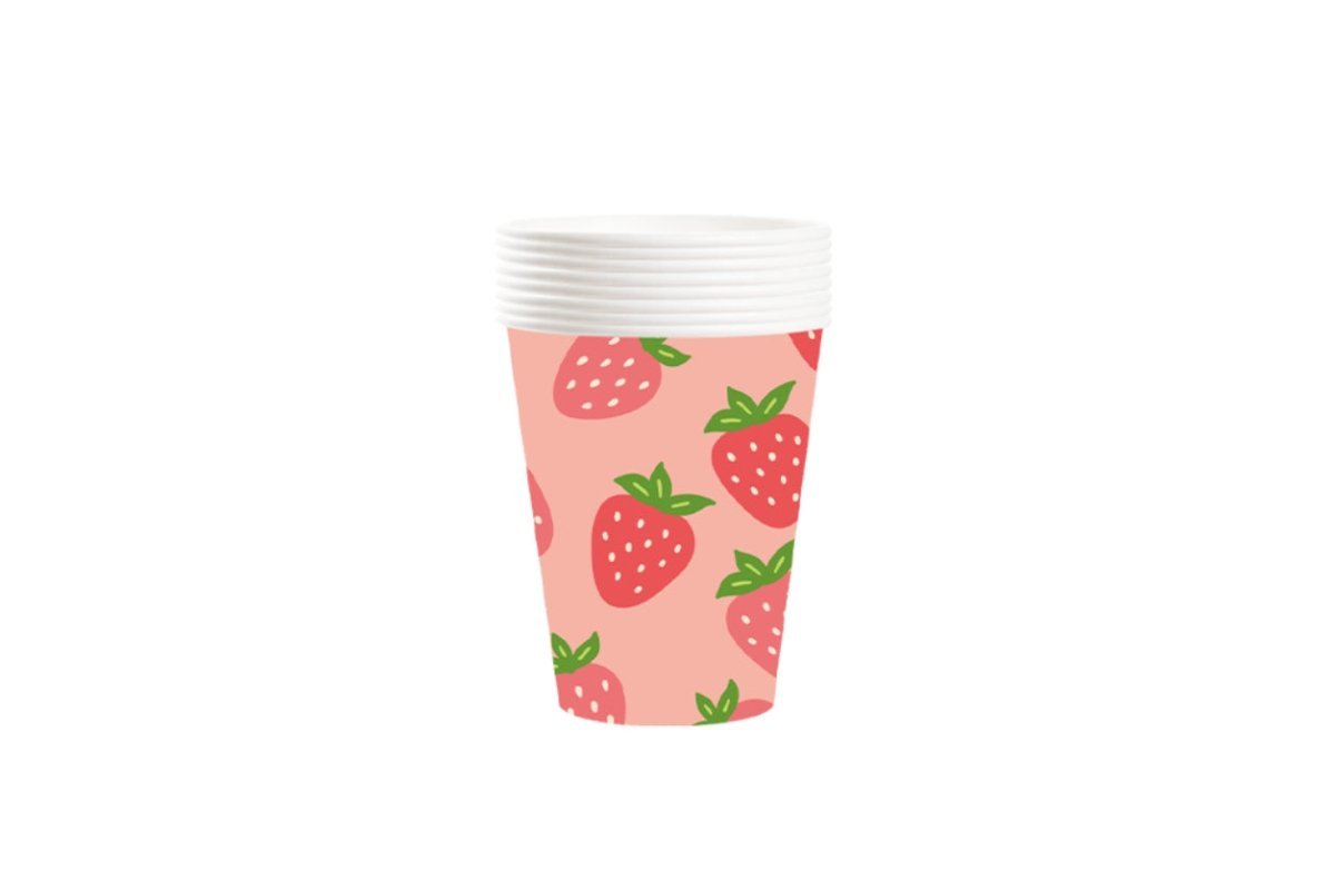 YIWU DAMAI Kids Birthday Strawberry Garden Birthday Paper Cups, 9 Oz, 8 Count 840482500250