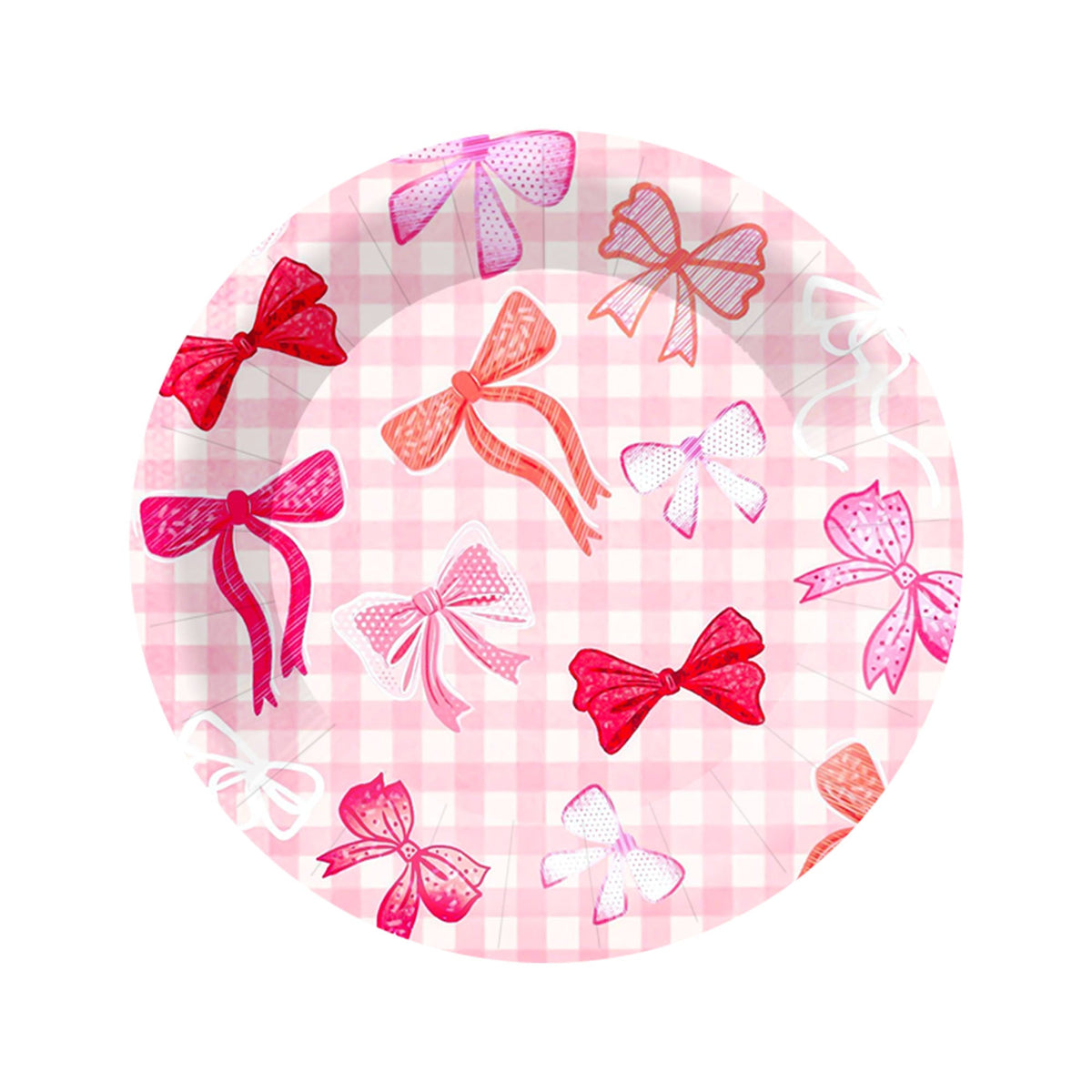 YIWU DAMAI Kids Birthday Sweet Bows Birthday Large Round Lunch Paper Plates, 9 Inches, 8 Count 840482500656
