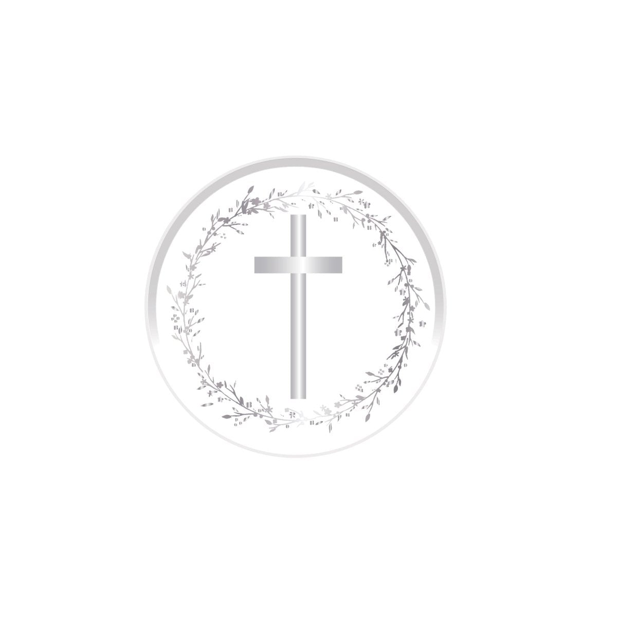 YIWU DAMAI Religious Silver Heavenly Cross Small Round Dessert Paper Plates, 7 Inches, 8 Count 840482501509