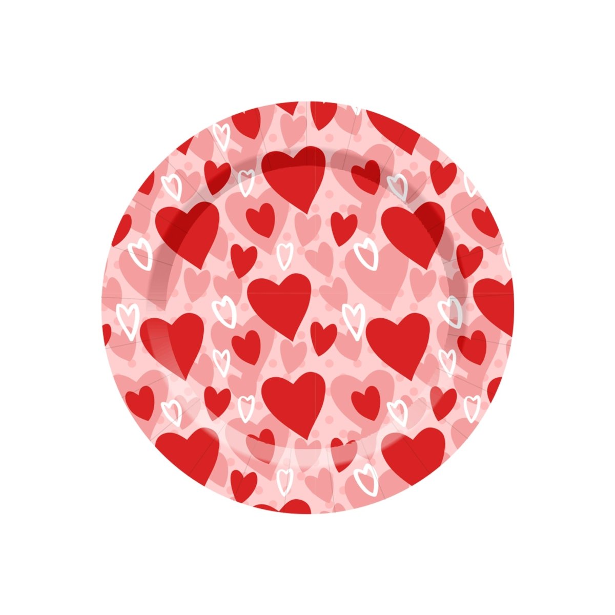 YIWU DAMAI Valentine's Day Love In Every Heart Small Round Dessert Paper Plates, 7 Inches, 8 Count 840482501370