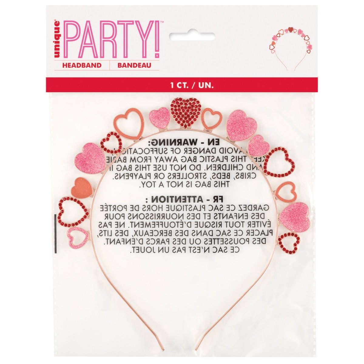 YIWU DAMAI Valentine's Day Rhinestone Hearts Headband, 1 Count 011179129485