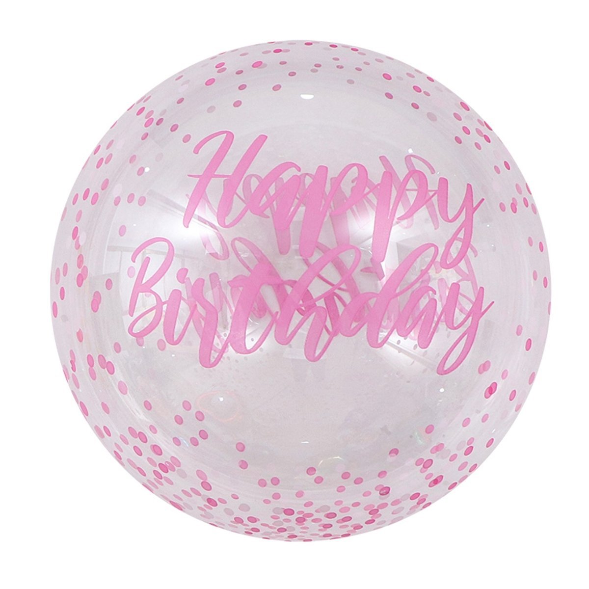 YIWU HT BALLOON CO LTD Balloons Happy Birthday Pink Polka Dots Bubble Balloon, 20 Inches, 1 Count 810120719023