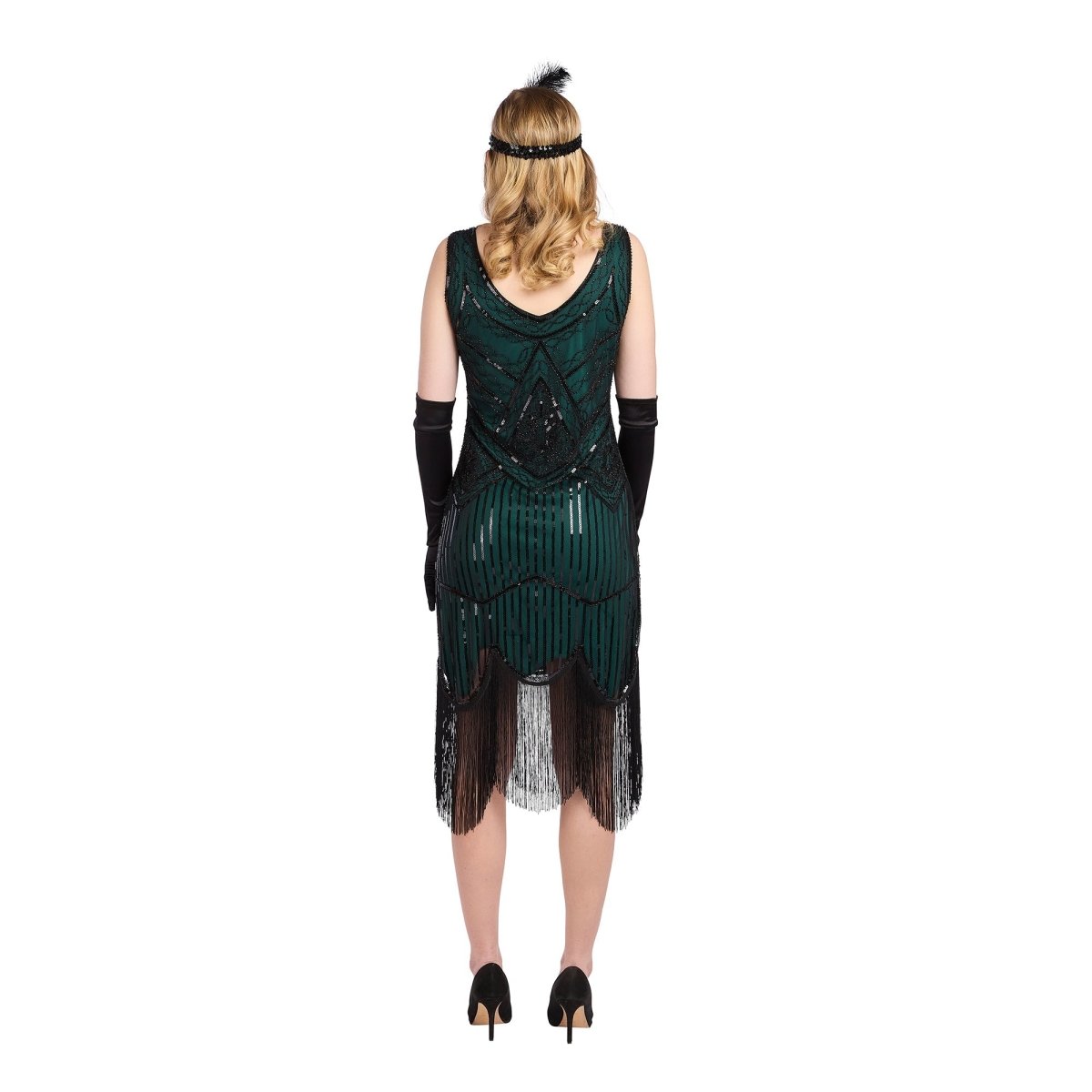 1920s Gatsby Elegant Lady Costume for Adults, Green and Black Dress