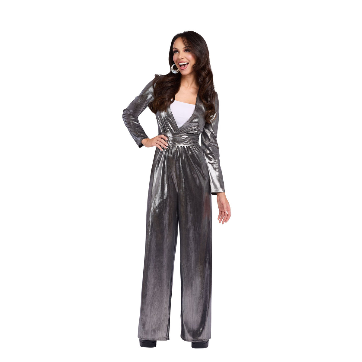 YIWU HUANGQUN CLOTHING CO. LTD Costumes Silver Disco Queen Jumpsuit for Adults