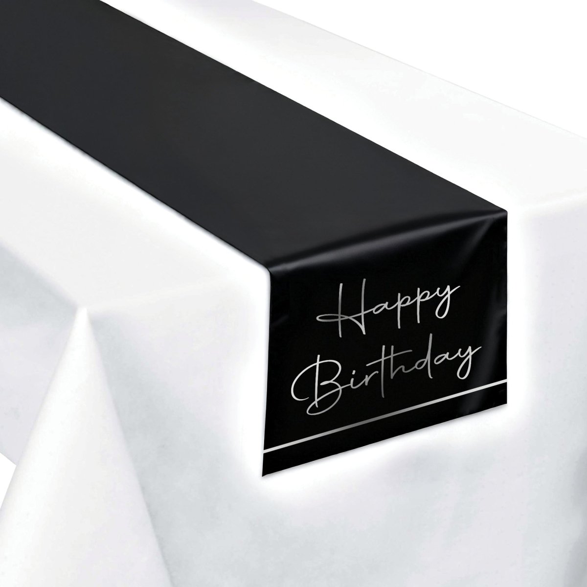 YIWU JINBO IMPORT AND EXPORT CO., LTD General Birthday Silver Celebration Happy Birthday Table Runner, 78.5 Inches, 1 Count 840482509048
