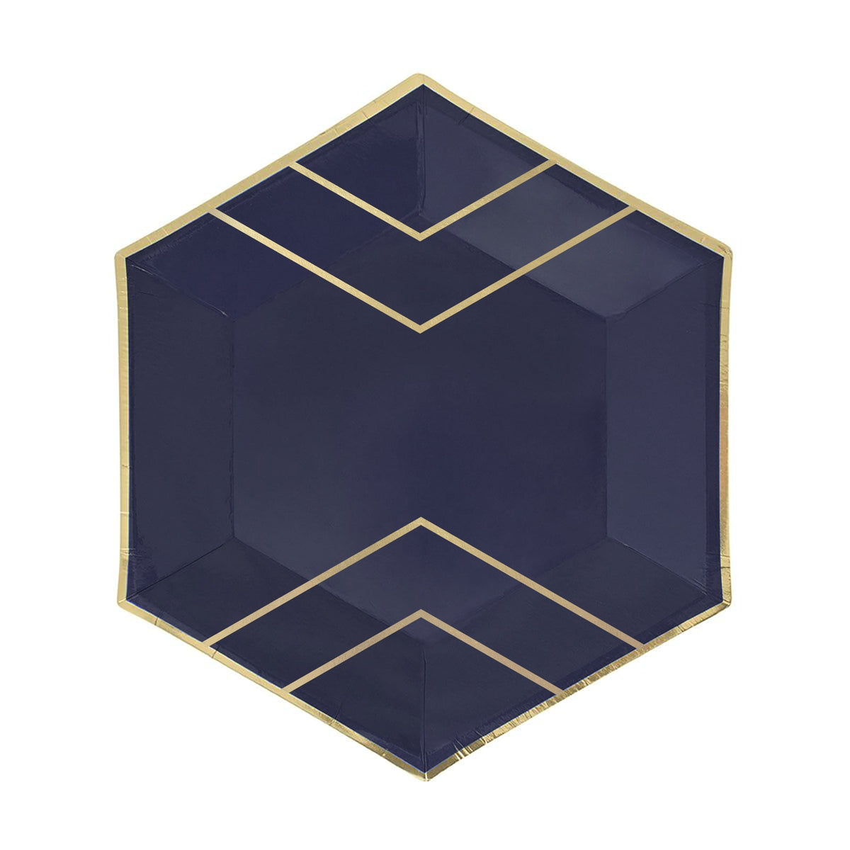 YIWU SANDY PAPER PRODUCTS CO., LTD Everyday Entertaining Large Hexagon Shaped Lunch Paper Plates, Navy Blue and Gold, 9 Inches, 8 Count 810120711935