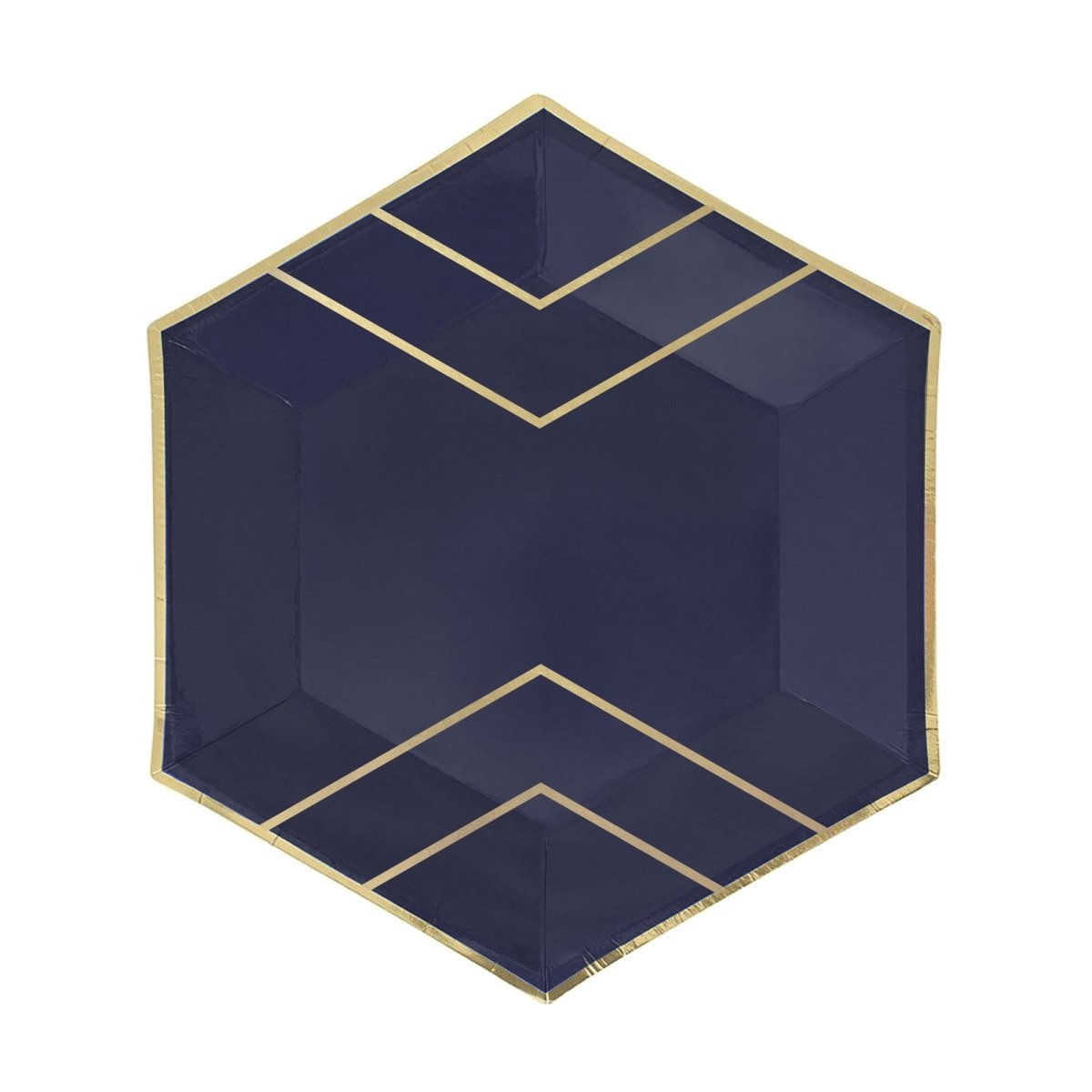 YIWU SANDY PAPER PRODUCTS CO., LTD Everyday Entertaining Large Hexagon Shaped Lunch Paper Plates, Navy Blue and Gold, 9 Inches, 8 Count 810120711935