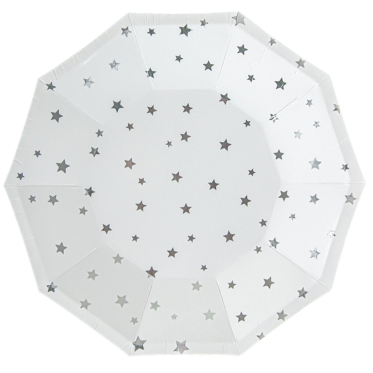 YIWU SANDY PAPER PRODUCTS CO., LTD Everyday Entertaining Little Stars Large Decagon Lunch Paper Plates, Silver, 9 Inches, 8 Count 810120713090