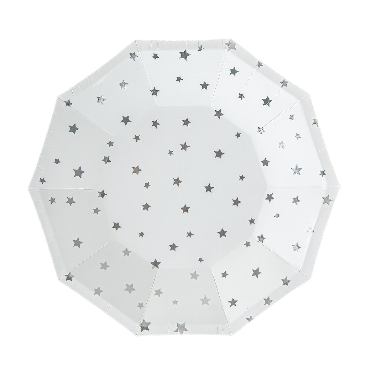 YIWU SANDY PAPER PRODUCTS CO., LTD Everyday Entertaining Little Stars Small Decagon Dessert Paper Plates, Silver, 7 Inches, 8 Count 810120713106