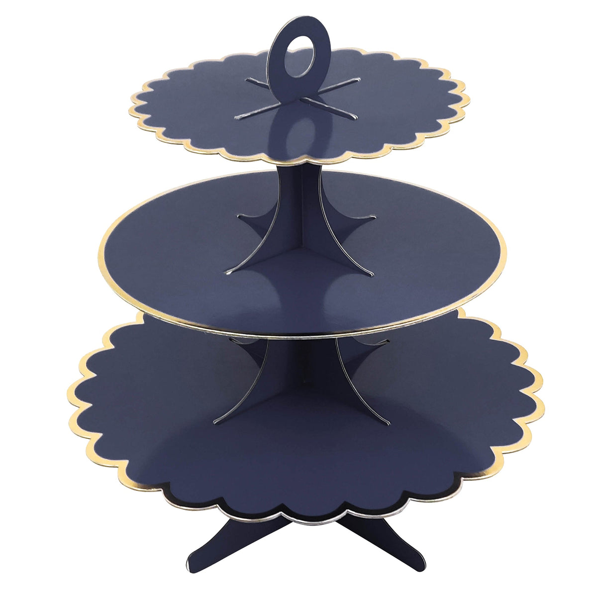 YIWU SANDY PAPER PRODUCTS CO., LTD Everyday Entertaining Navy Blue and Gold 3 Tiers Paper Cake Stand, 1 Count 810120711942