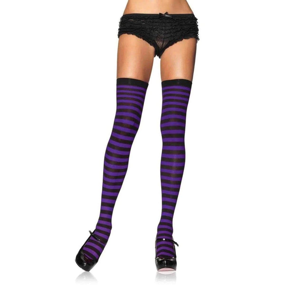 LEG AVENUE/SKU DISTRIBUTORS INC Costume Accessories Black & purple striped nylon thigh high socks for women