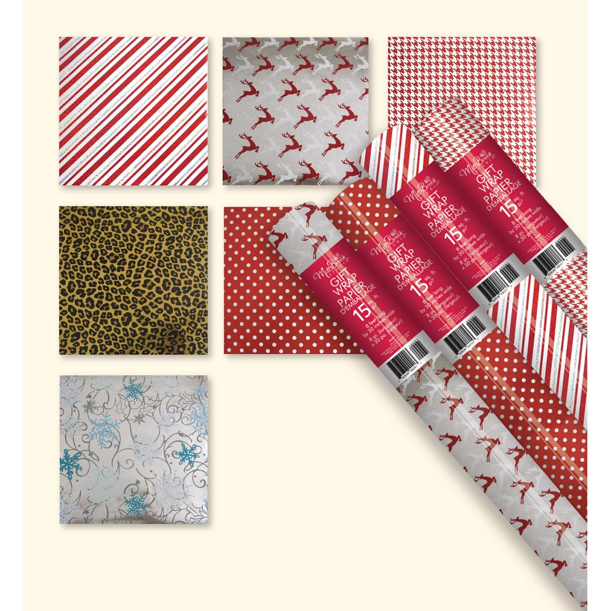 A-LINE Christmas Christmas Metallic Roll Wrap, Assortment, 180 Inches, 1 Count 882636990913