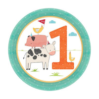 AMSCAN CA 1st Birthday Barnyard Party Dessert Paper Plates, 1 Year, 7 in, 8 Count
