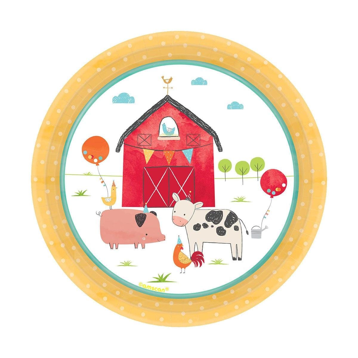 AMSCAN CA 1st Birthday Barnyard Party Dessert Paper Plates, 7 in, 8 Count