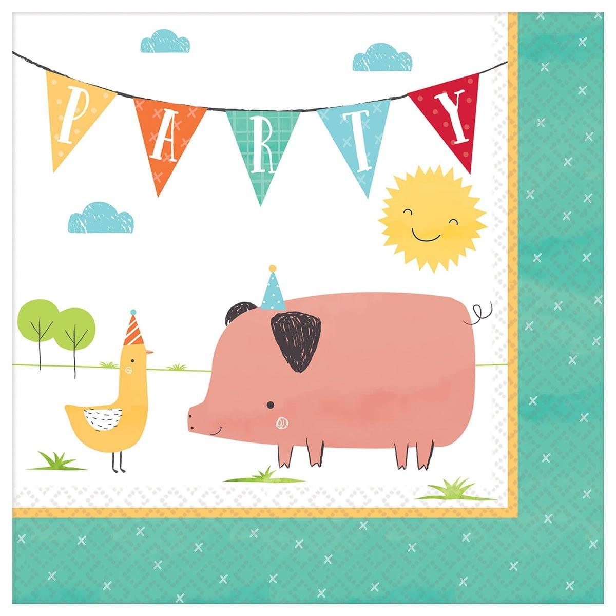 AMSCAN CA 1st Birthday Barnyard Party Lunch Napkins, 16 Count
