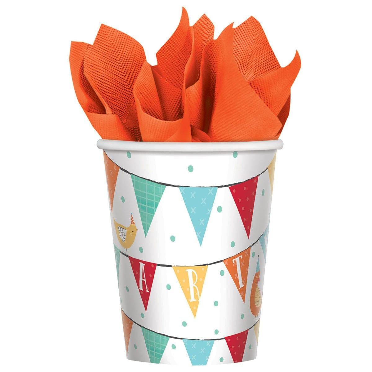 AMSCAN CA 1st Birthday Barnyard Party Paper Cups, 9 oz, 8 Count