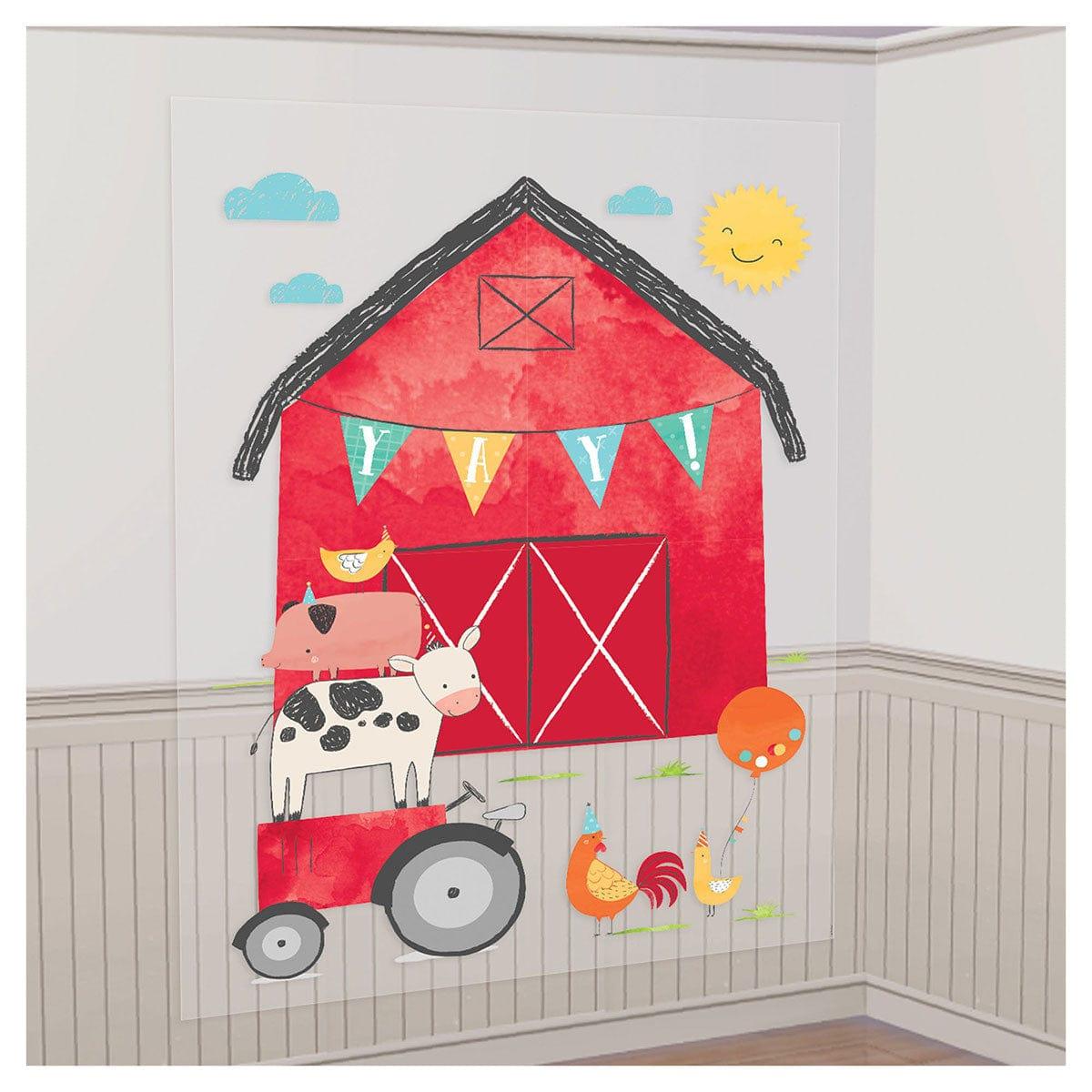 AMSCAN CA 1st Birthday Barnyard Party Scene Setter and Accessories, 12 Count