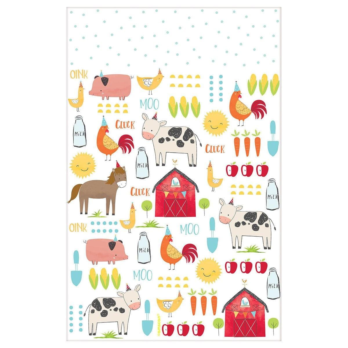 AMSCAN CA 1st Birthday Barnyard Party Table Cover, Plastic, 54" x 96"