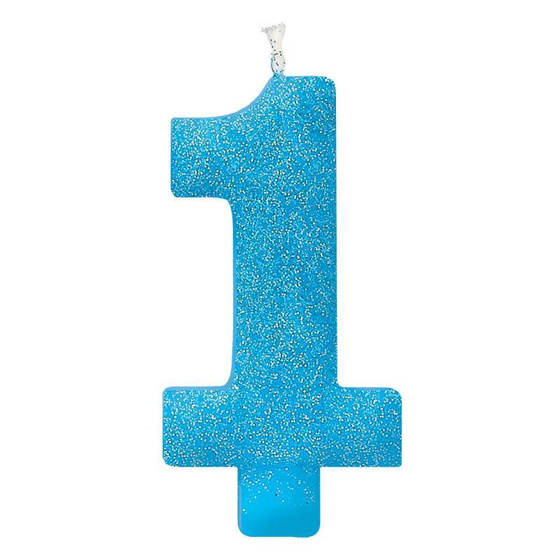 Buy 1st Birthday Boy Mix & Match Glitter Candle #1 - Blue sold at Party Expert