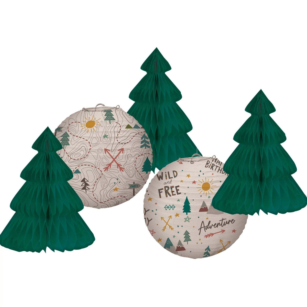 AMSCAN CA 1st Birthday Wilderness Birthday Paper Hanging Lanterns, 5 Count