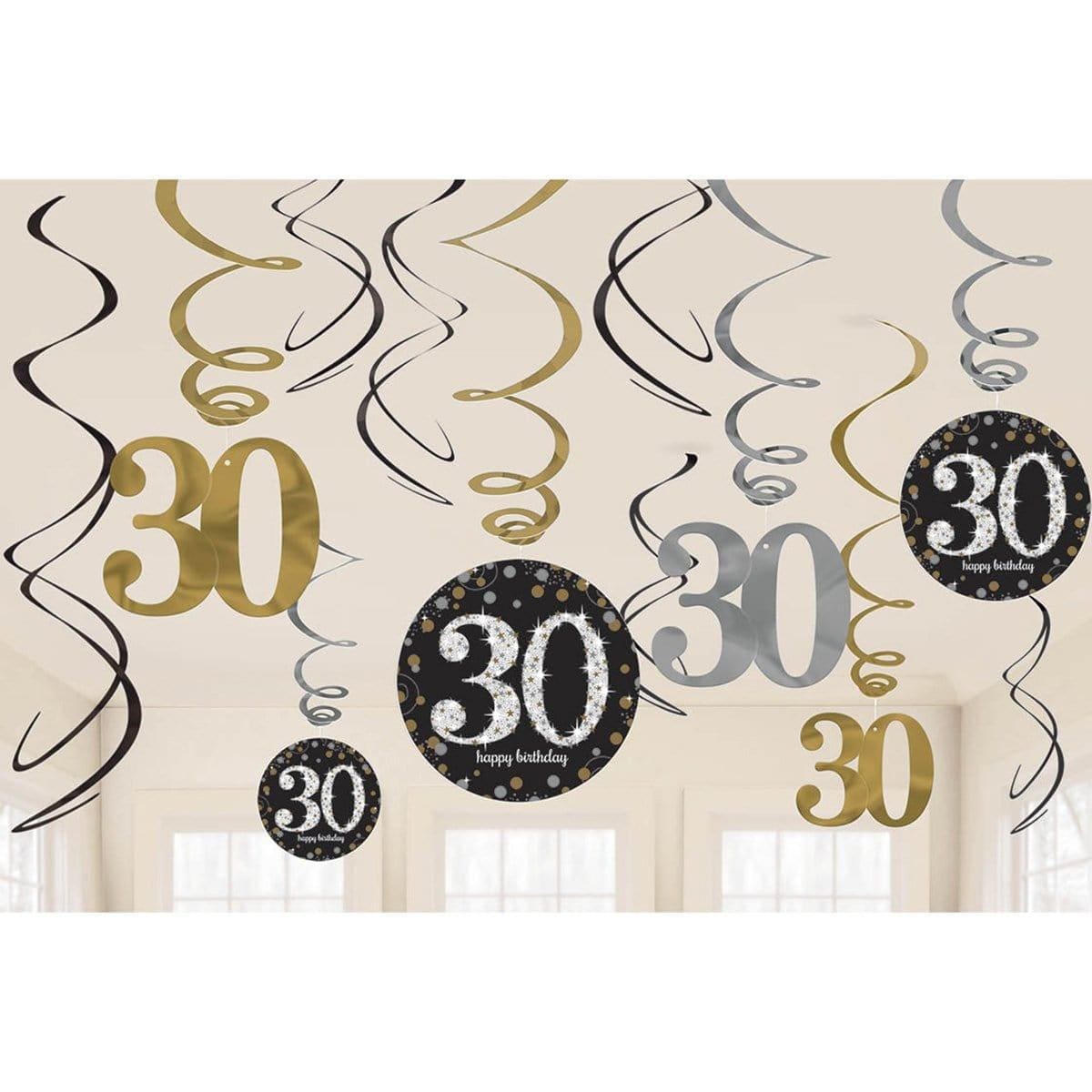 Buy Age Specific Birthday 30th Sparkling Celeb - Foil Swirls 12/pkg. sold at Party Expert