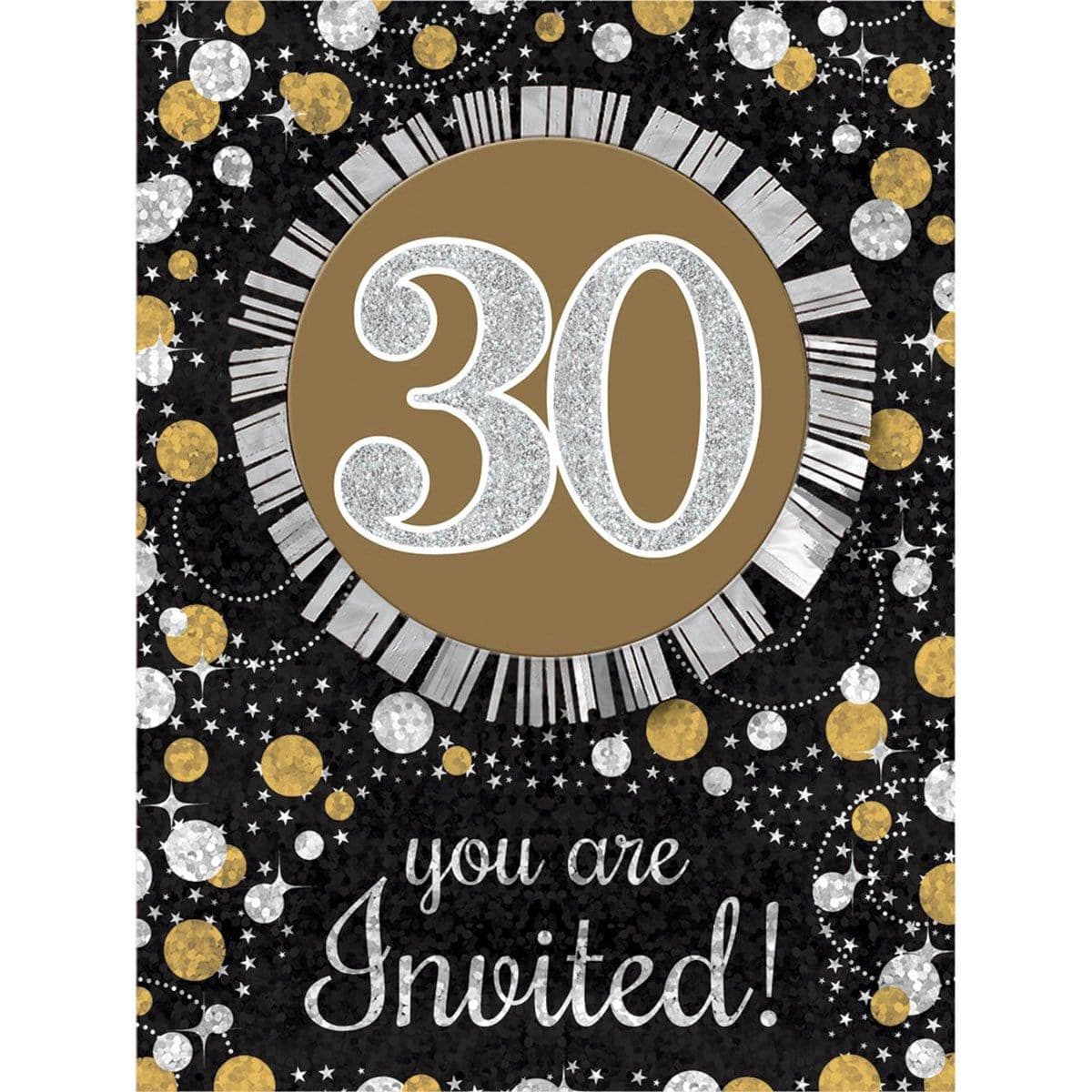 Buy Age Specific Birthday 30th Sparkling Celeb - Invitations 6x8 In. 8/pkg. sold at Party Expert