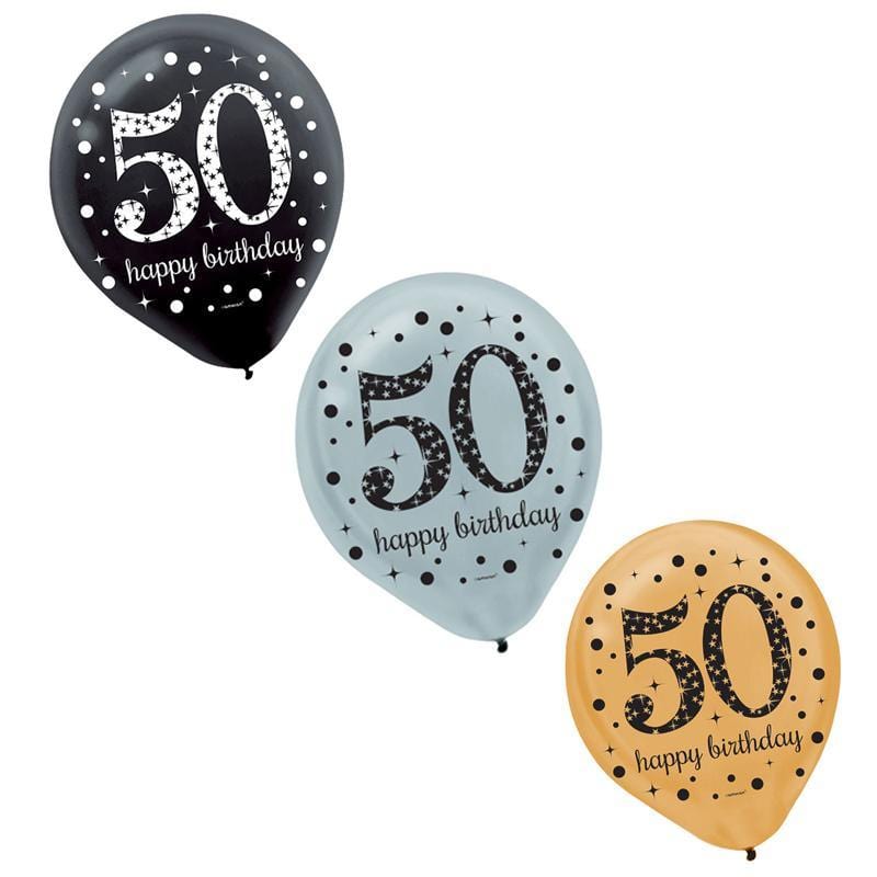 Buy Age Specific Birthday 50th Sparkling Celeb - Latex Balloons 15/pkg sold at Party Expert