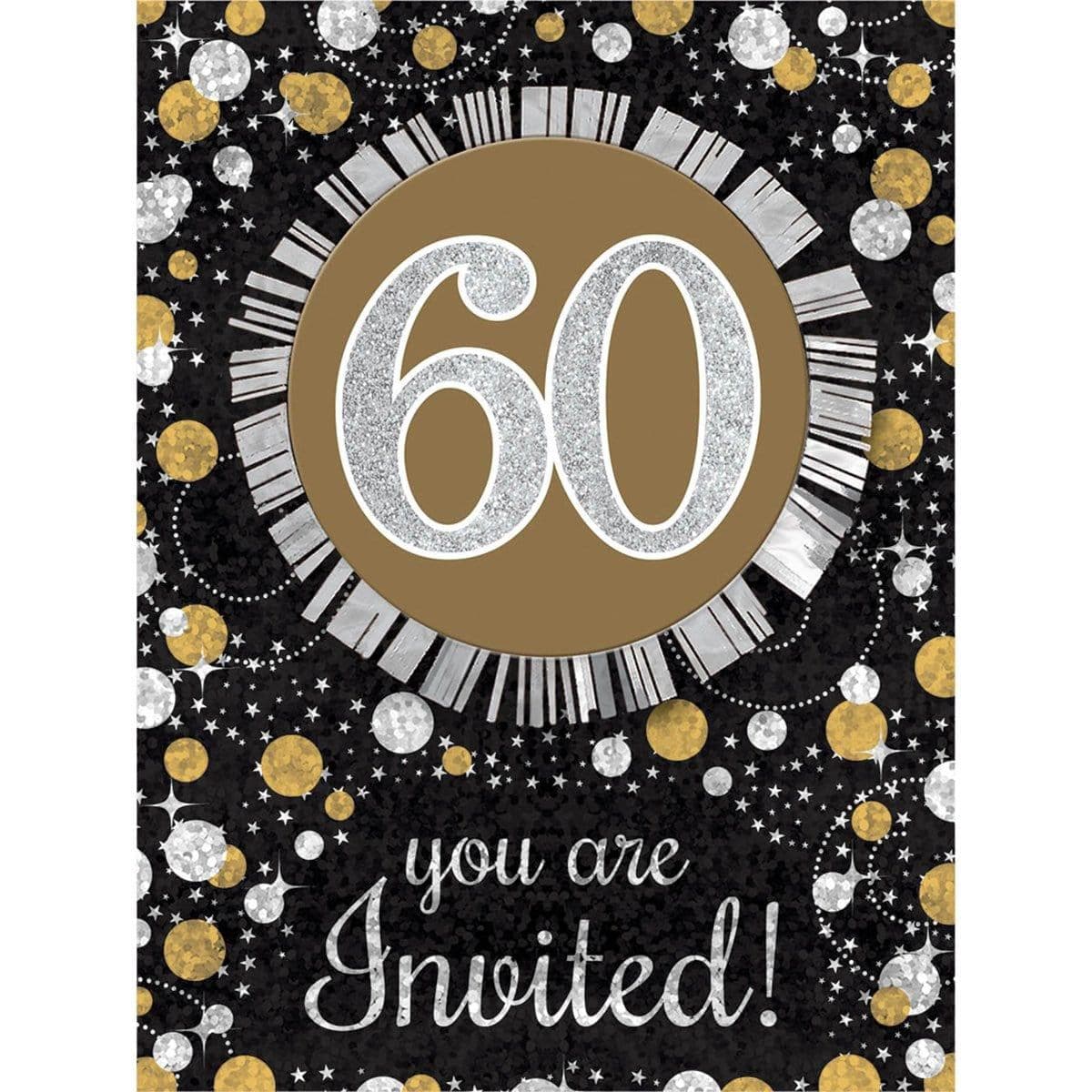 Buy Age Specific Birthday 60th Sparkling Celeb - Invitations 6x8 In. 8/pkg. sold at Party Expert