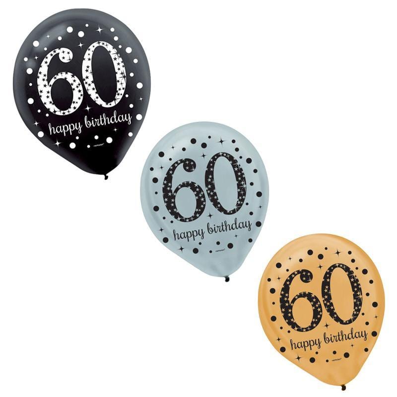 Buy Age Specific Birthday 60th Sparkling Celeb - Latex Balloons 15/pkg sold at Party Expert