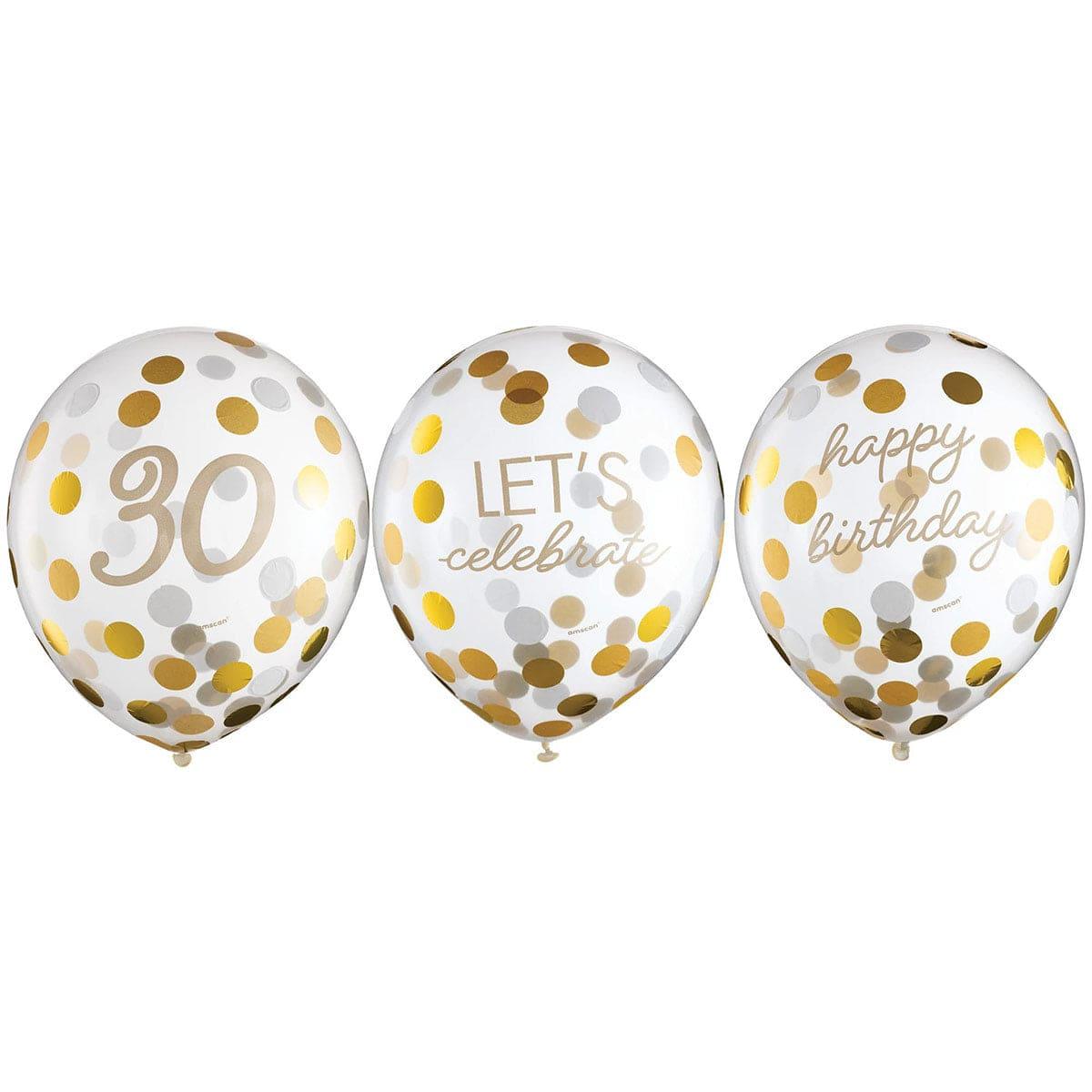 AMSCAN CA Age Specific Birthday Golden Age Birthday, 30th Latex Confetti Balloons, 12 in, 6 Count