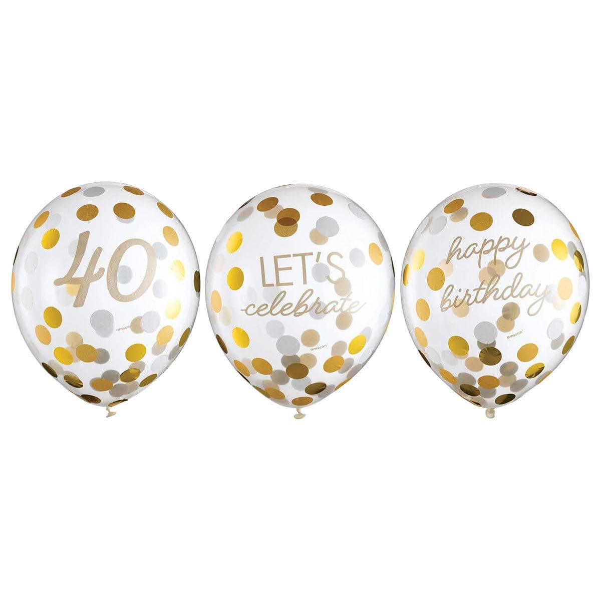 AMSCAN CA Age Specific Birthday Golden Age Birthday, 40th Latex Confetti Balloons, 12 in, 6 Count