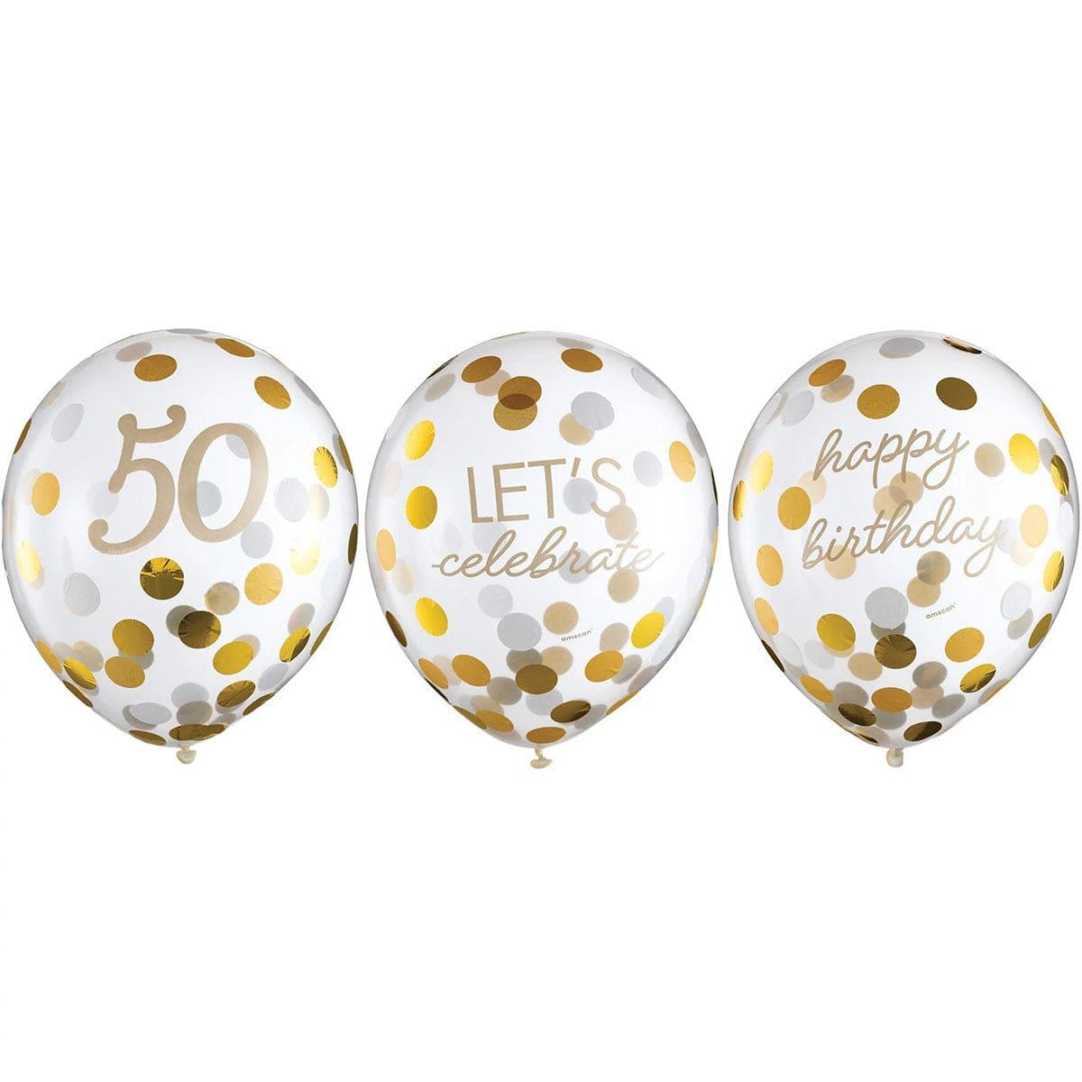AMSCAN CA Age Specific Birthday Golden Age Birthday, 50th Latex Confetti Balloons, 12 in, 6 Count