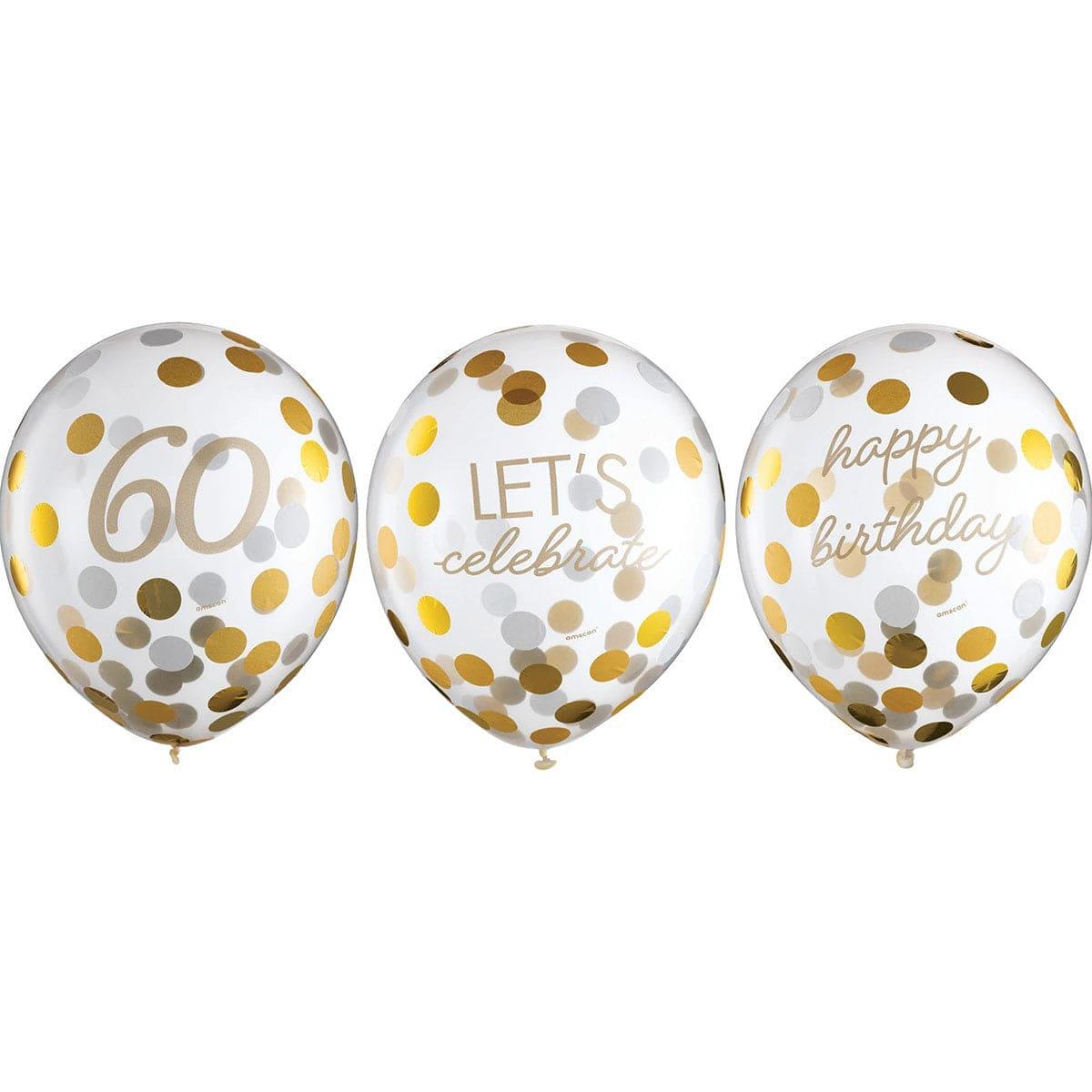 AMSCAN CA Age Specific Birthday Golden Age Birthday, 60th Latex Confetti Balloons, 12 in, 6 Count