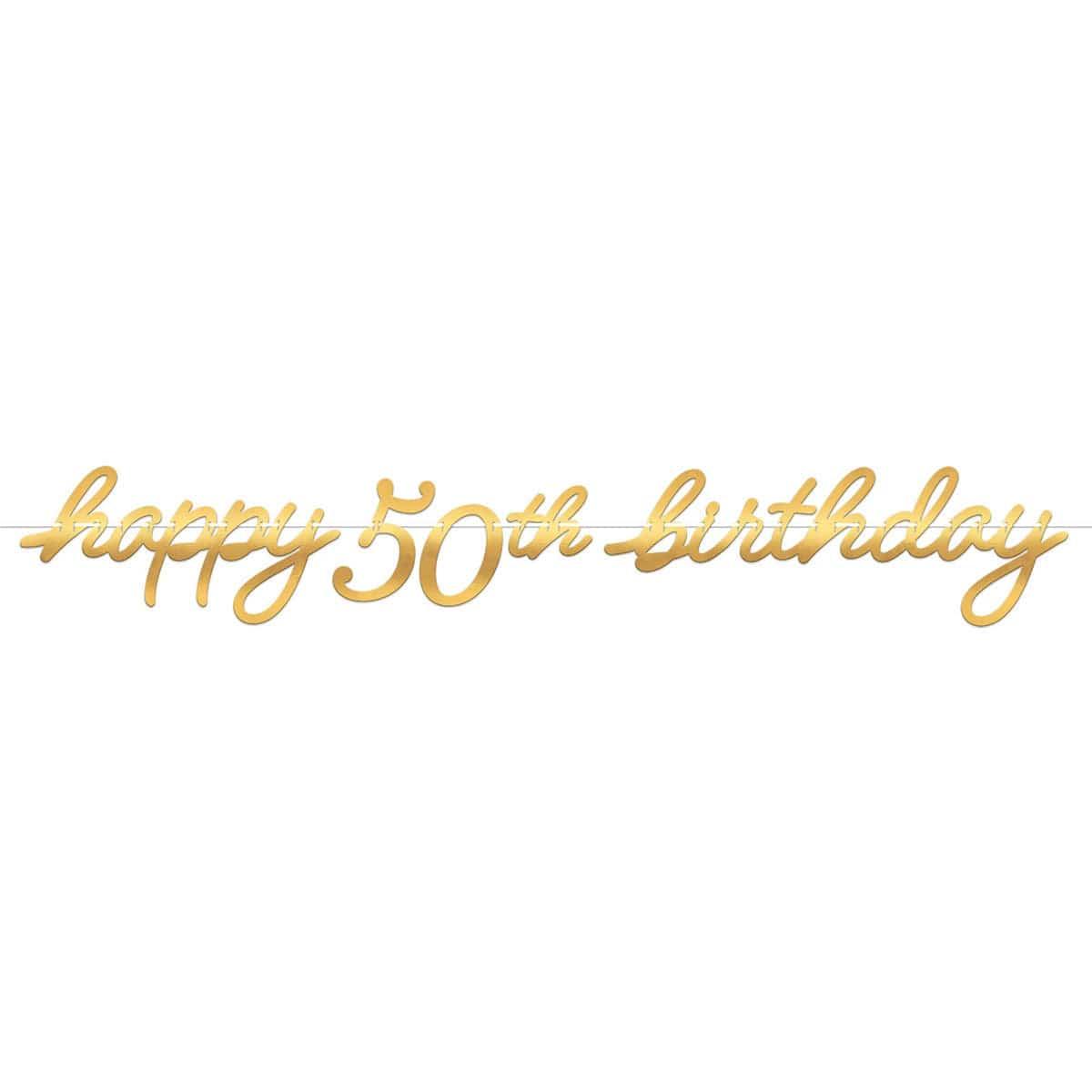 AMSCAN CA Age Specific Birthday Golden Age Birthday, Happy 50th Birthday Letter Banner, 12 ft