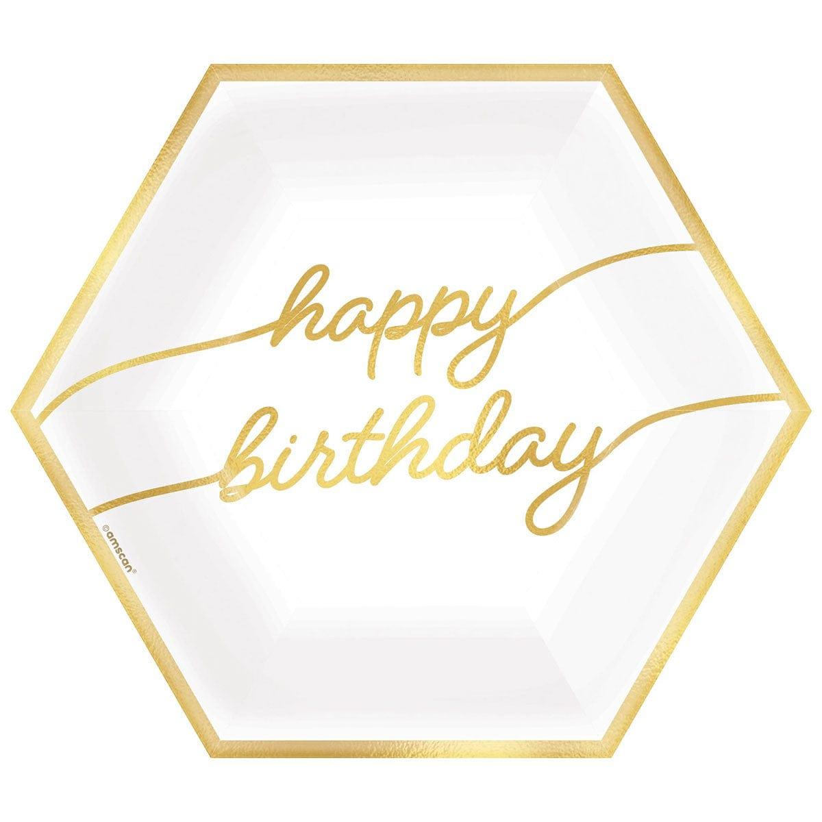 AMSCAN CA Age Specific Birthday Golden Age Birthday, Happy Birthday Hexagon Dinner Paper Plates, 9 in, 8 Count