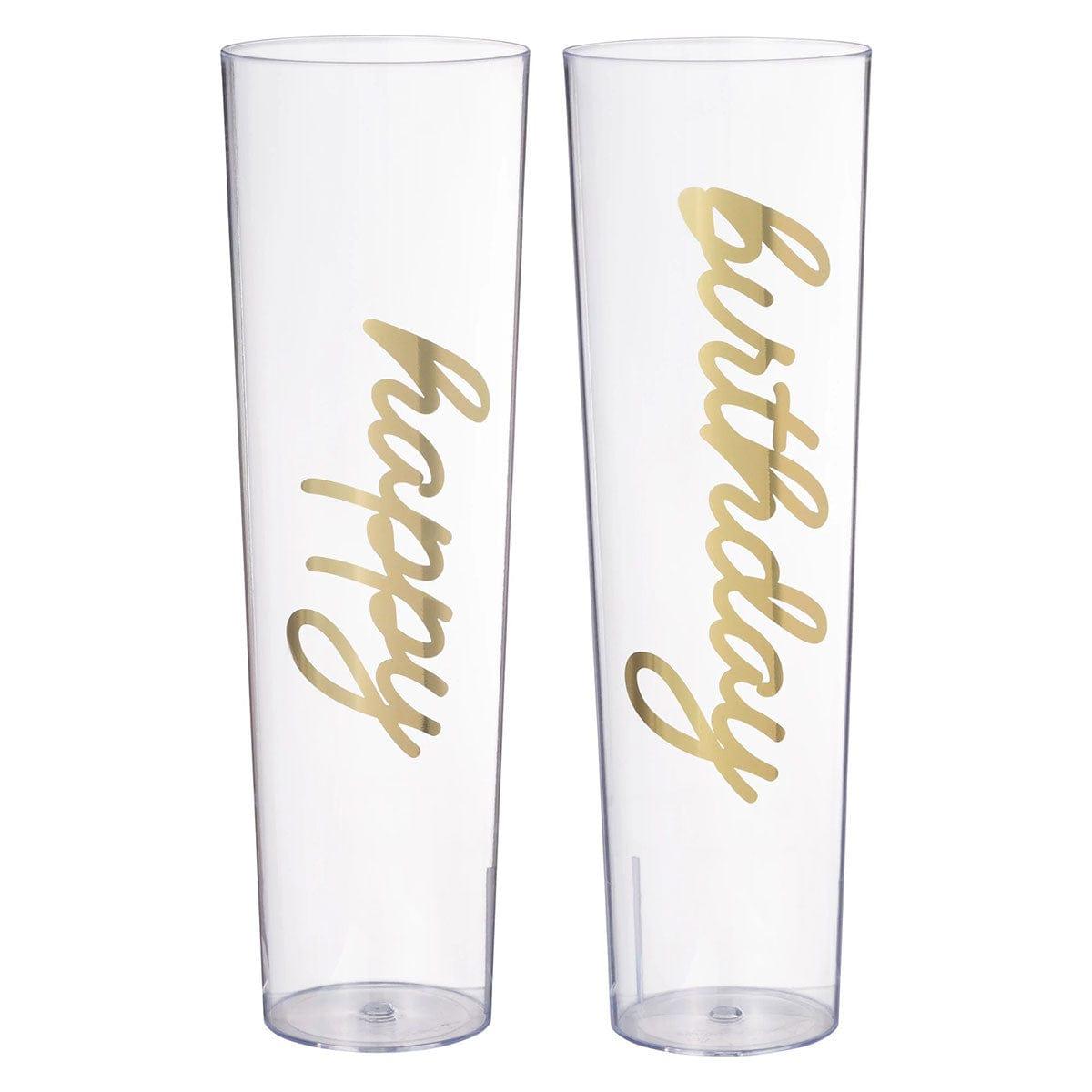 AMSCAN CA Age Specific Birthday Golden Age Birthday, "Happy Birthday" Stemless Champagne Glasses, Plastic, 2 Count