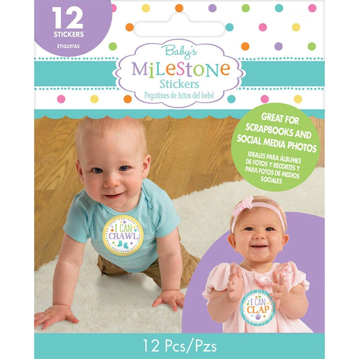 Buy Baby Shower Baby's milestone stickers, 12 per package sold at Party Expert