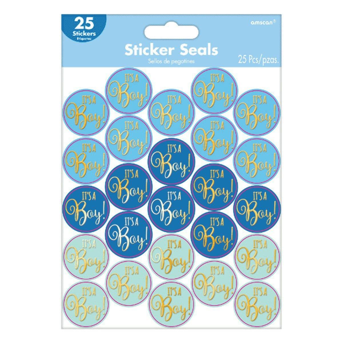 Buy Baby Shower Baby shower blue seal stickers, 25 per package sold at Party Expert