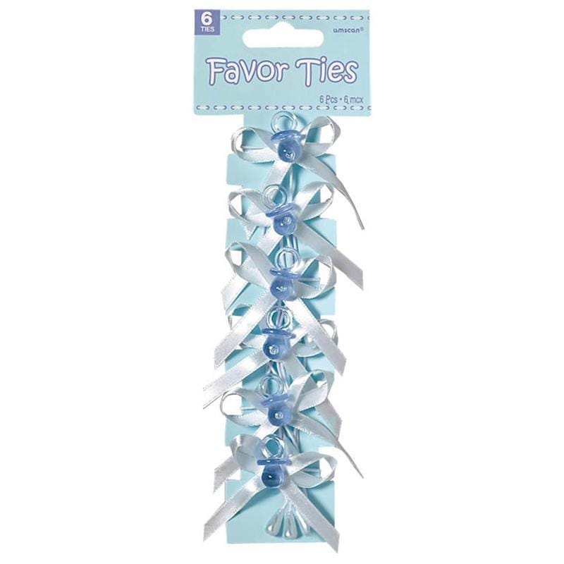 Buy Baby Shower Blue pacifier with ribbon ties, 6 per package sold at Party Expert